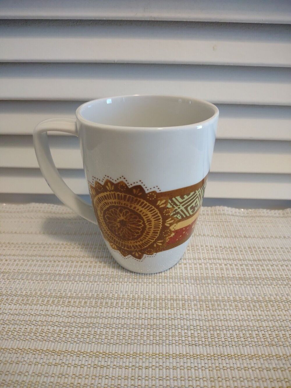 Corelle Coordinates Bamako Brown Band White Porcelain 10 Oz. Coffee Tea Mug Cup